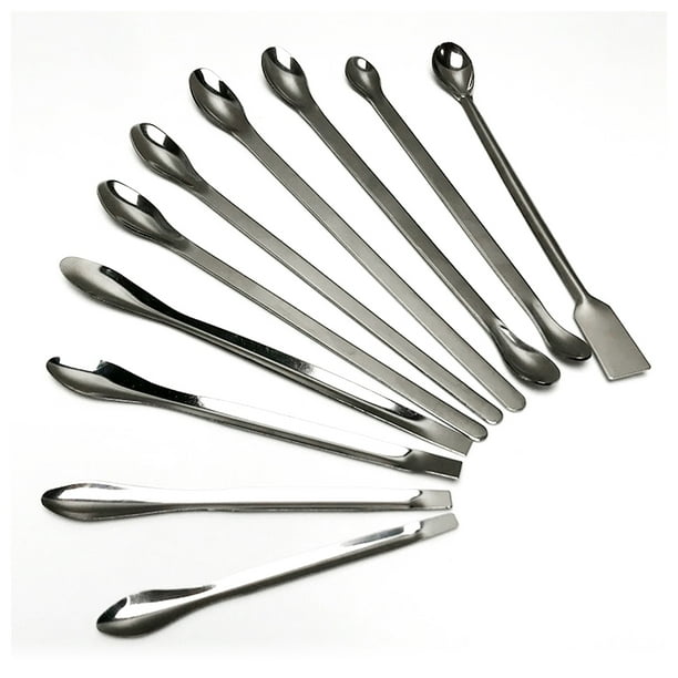 TureClos 10 Pieces Laboratory Spoon Sampling Spatula Stainless Steel