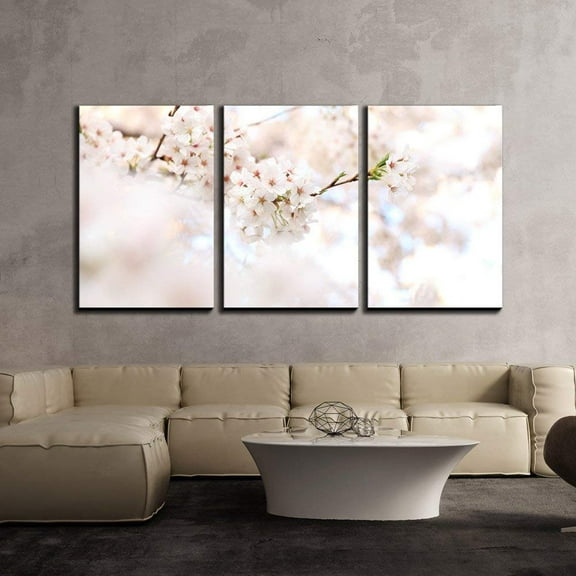 wall26 Canvas Print Wall Art Set White & Pink Blooming Cherry Blossoms Nature Wilderness Photography Realism Contemporary Expressive Multicolor for Living Room, Bedroom, Office - 24"x36"