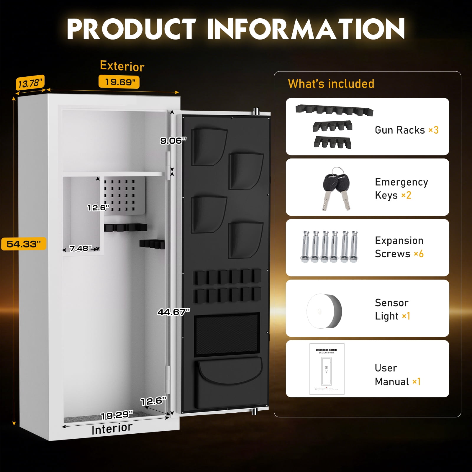 10-12 Heavy-Duty Large Gun Safe for Pistol, Storage Guns (with/Without Scopes), Home Gun Cabinet with Adjustable Pegboard, Gun Safe for Home,Office, Hunting,Shooting