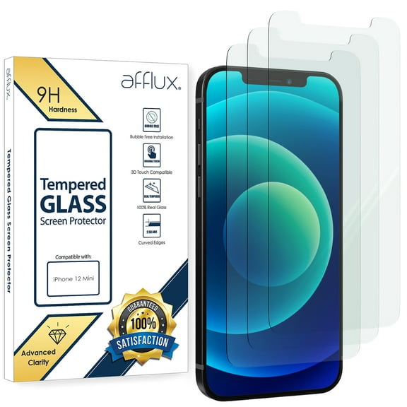 3-PACK Afflux Tempered Glass Screen Protector Film Cover for Apple iPhone 13 Mini - Case Friendly, Bubble-Free Easy Install, 100% Transparent, HD Clear - In Retail Box [fits iPhone Mini - 5.4" Inch]