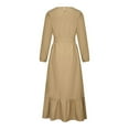 thumbnail image 5 of Njoeus Women's Long Sleeve Maxi Dress Crewneck Loose Plain Casual Tie Waist Flowy Ruffle Fall Long Dresses with Buttons, 5 of 8