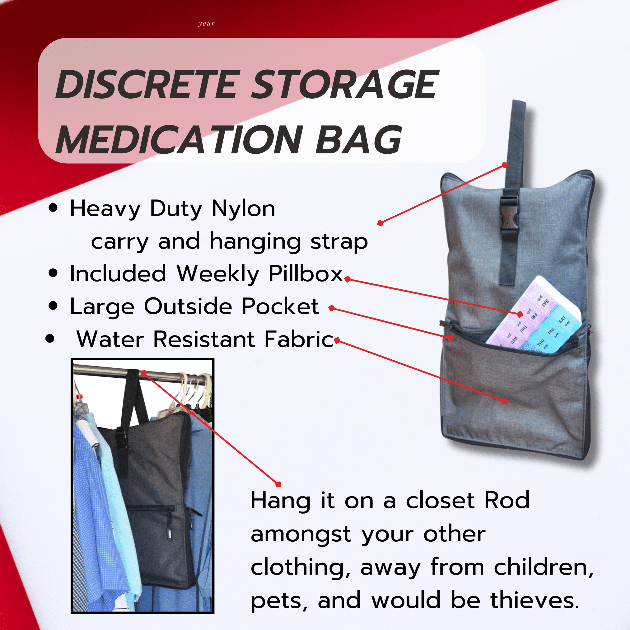 Razbag Travel Medication Bag, Lockable Organizer, 20 Bottles + Pill Box