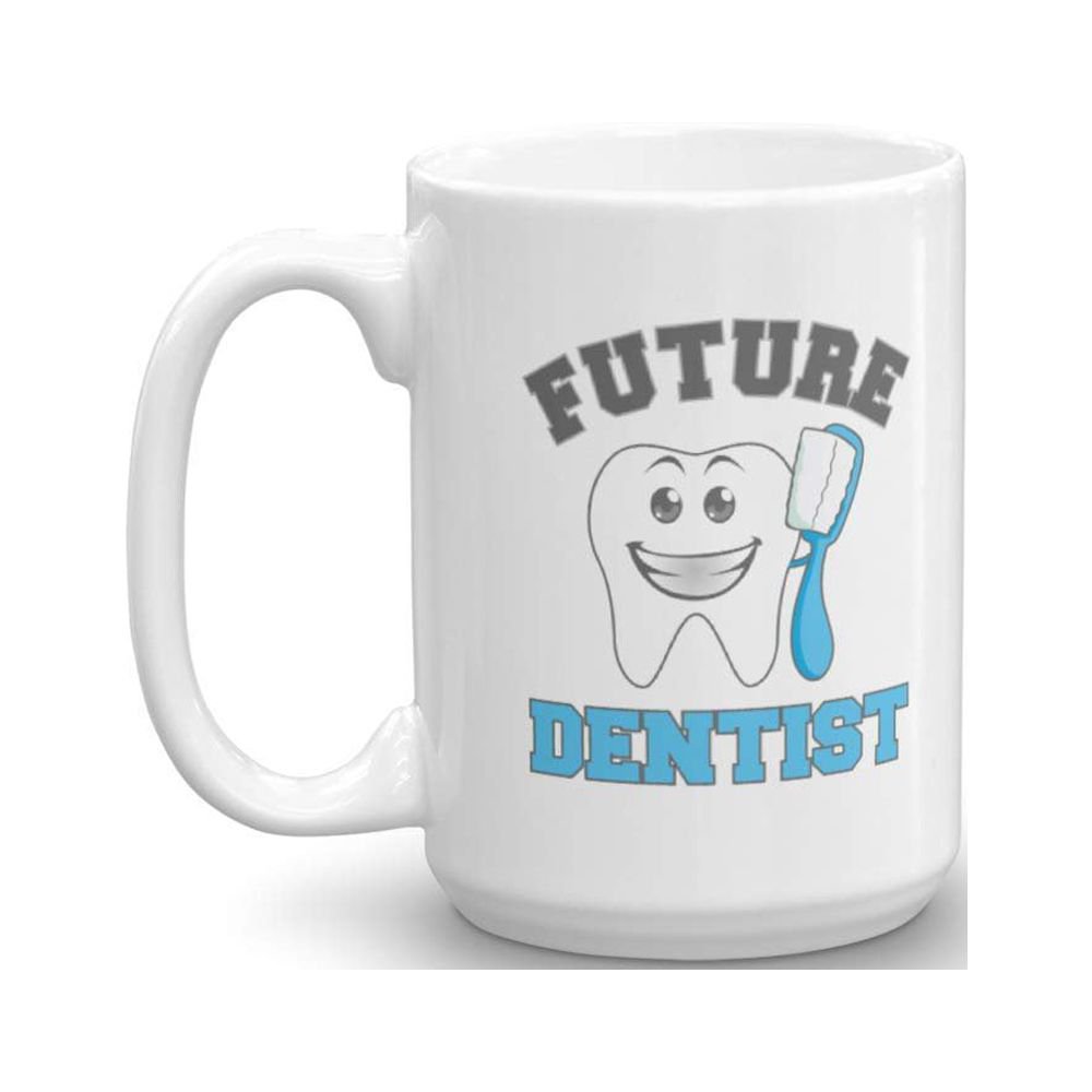 Future Dentist With A Cute Tooth Holding A Toothbrush Funny Dental Themed Coffee & Tea Gift Mug, Dentistry Student Graduation Gifts, Party Supplies, Accessories, Materials, Ideas & Decorations (15oz)