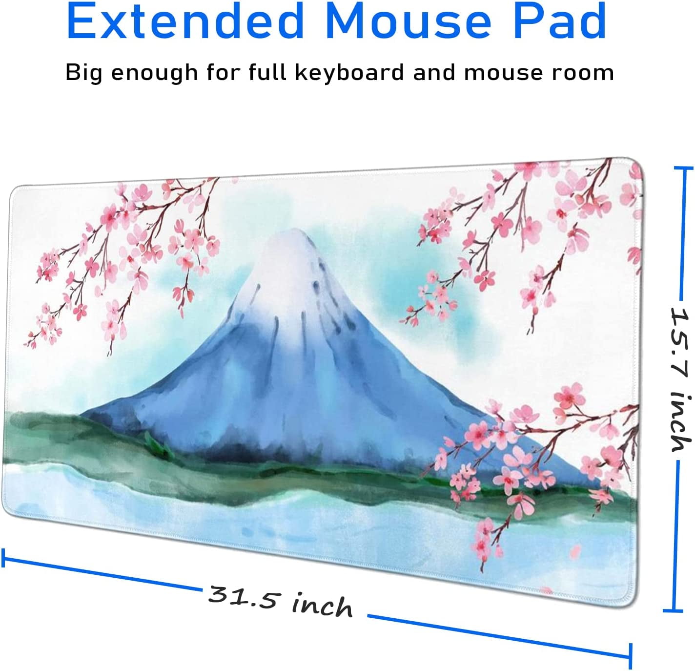 Large Gaming Mouse Pad with Seam Edge, Anti-Slip Extended Mouse Pad with Micro-Weave Cloth Surface,Waterproof Keyboard Pad, Desk Pad for Gamer Office Home XXL 31.5" x 15.7" in Cherry Blossom