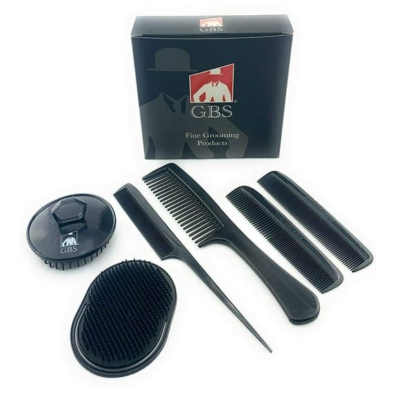 GBS 6 Pcs Black Assorted Hair Comb Multi-Pack with Tangle Comb and Scalp Massage Brush