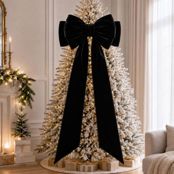 4.9 Ft Oversized Christmas Bow with Long Streamers, Giant Holiday Tree Topper and Door Bow for Wreath, Mantel, Staircase, Wall and Seasonal Party Decor, Black