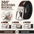 thumbnail image 4 of Men's Reversible Genuine Leather Belt, 1.38" Wide 2-in-1 Dress Belt with 360° Rotating Pin Buckle, Adjustable Business Casual Belt, Blue Brown Coffee, Sizes 33"-43" - TRISJEM, 4 of 7