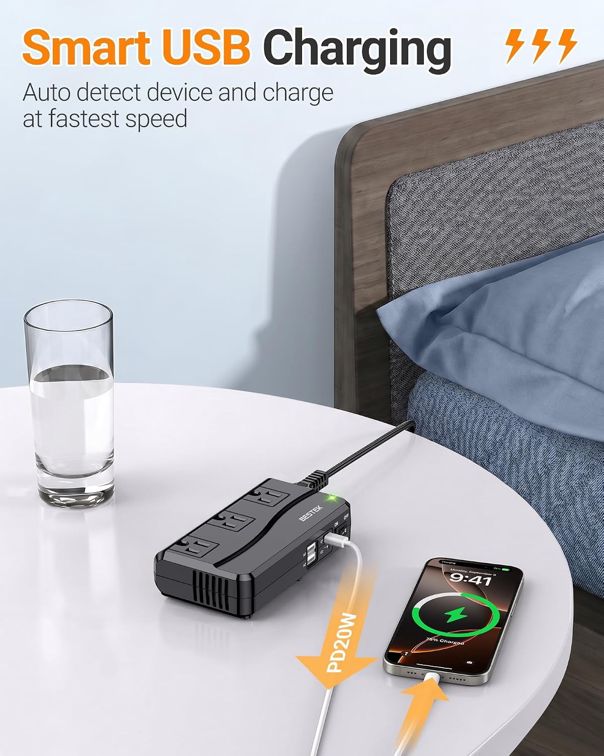 BESTEK 250W Universal Travel Adapter 100-220V to 110V Voltage Converter with 6A 4-Port USB Charging 3 AC Sockets and EU/UK/AU/US/India Plug Adapter (Black)