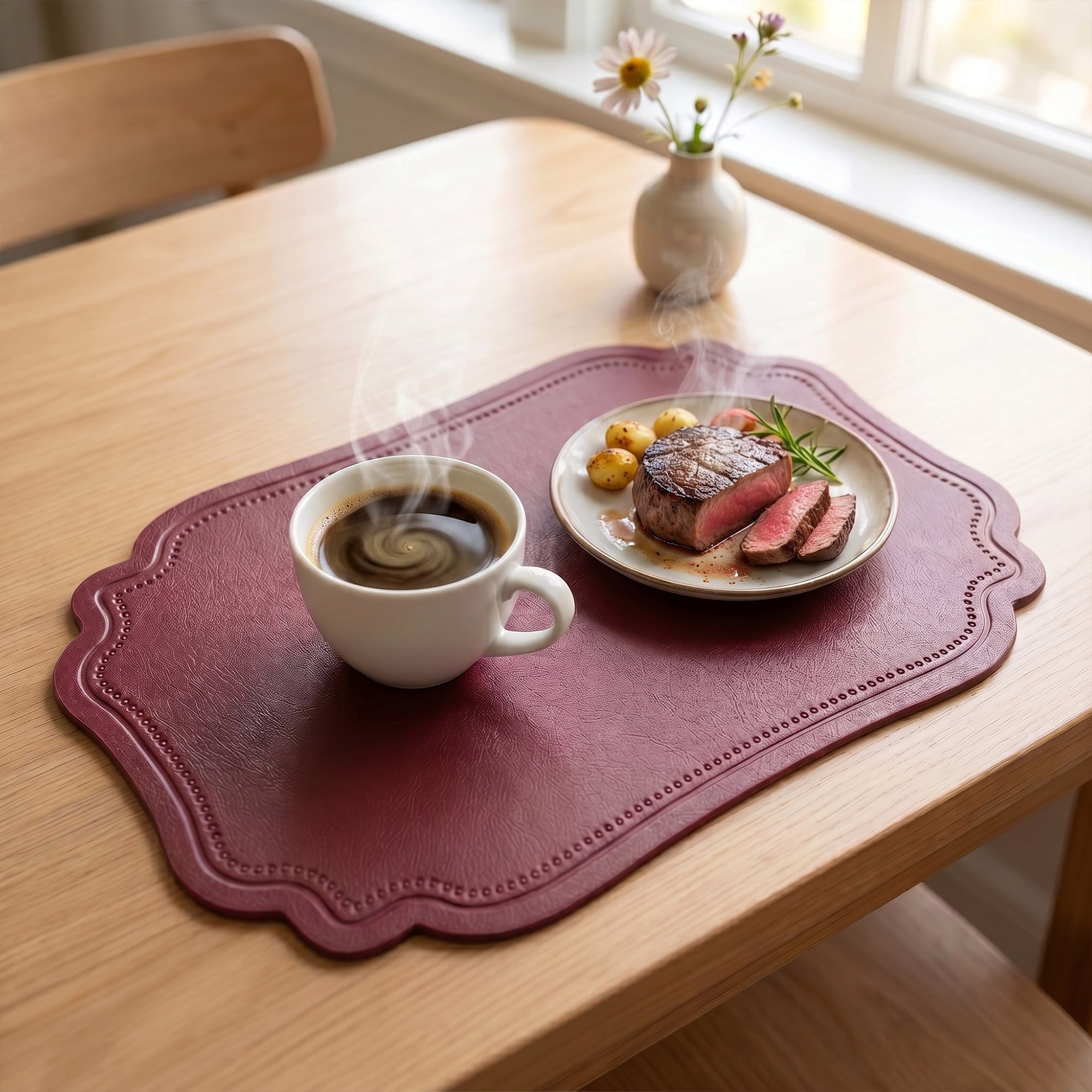 Unique Bargains Set of 6 Solid Placemats Leather Placemats for Kitchen Dining Wine Red
