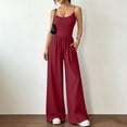 thumbnail image 3 of Jumpsuit for Women, Strapless Waist Cinching Wide Leg, Double-Strap Sleeveless Top, Ruched Waist, Solid Color, 3 of 6