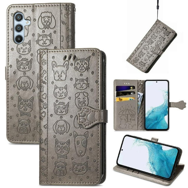 Funda Cartera FOXDOCK para Samsung Galaxy A54 5G , Flip PU con Relieve de Gatos y Perros, Tarjetero y Soporte