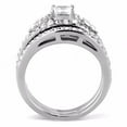 thumbnail image 7 of 2 PCS Princess CZ Center Top Grade Crystal Surround Stainless Steel Wedding Ring Set - Size 6, 7 of 7