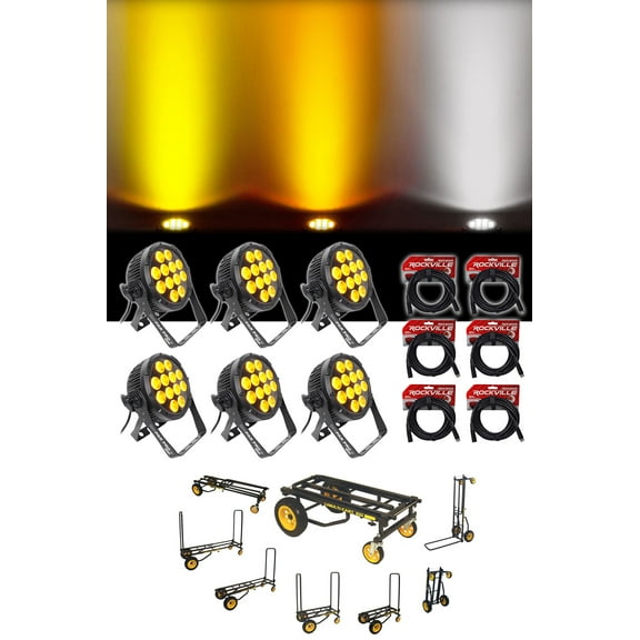 (6) Chauvet DJ SlimPar Pro W USB D-Fi LED Wash lights Transport Cart DMX Cables