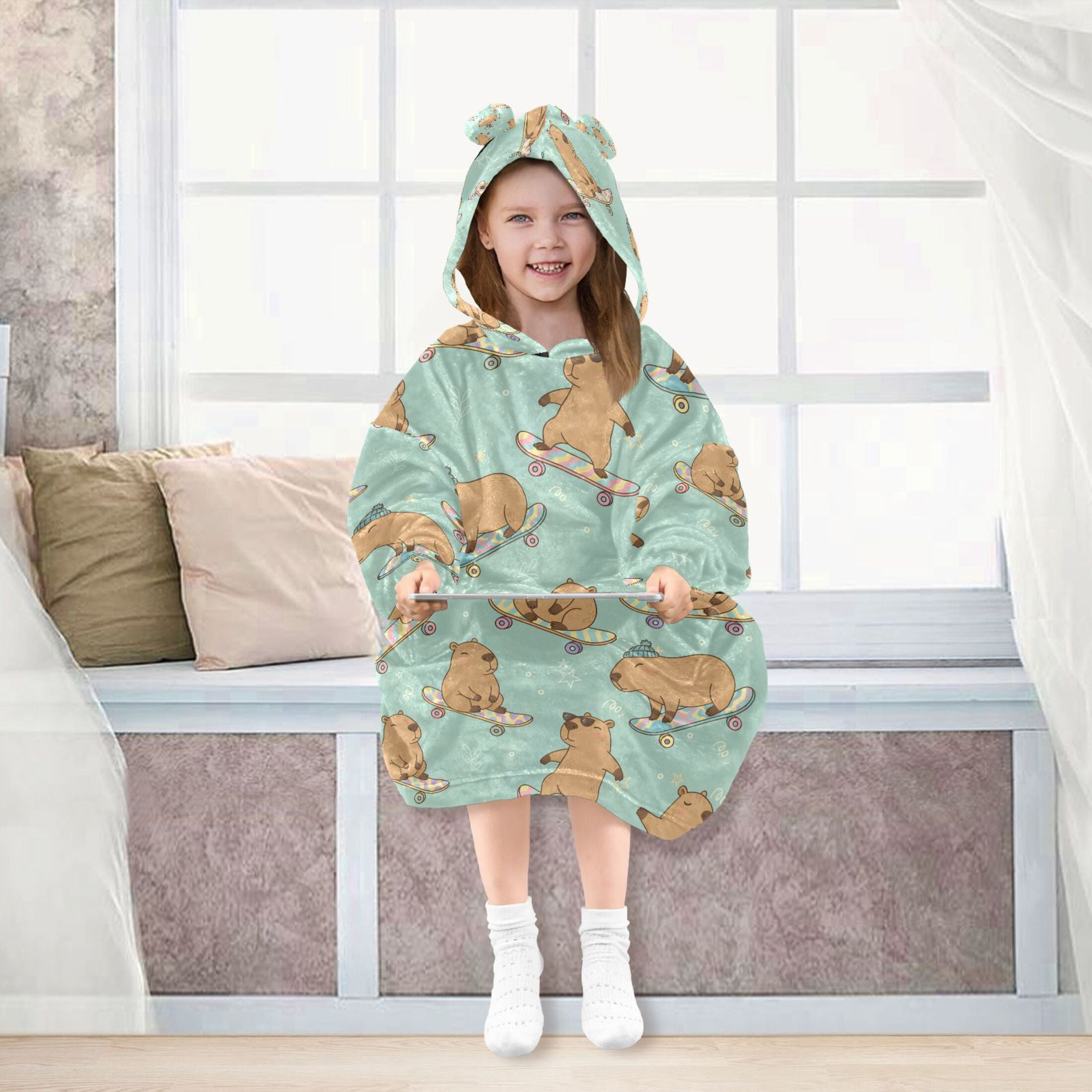 joogoo Blanket Hoodie Capybara Skating for Oversize Sweatshirt Boys Girls 3-14 YR L