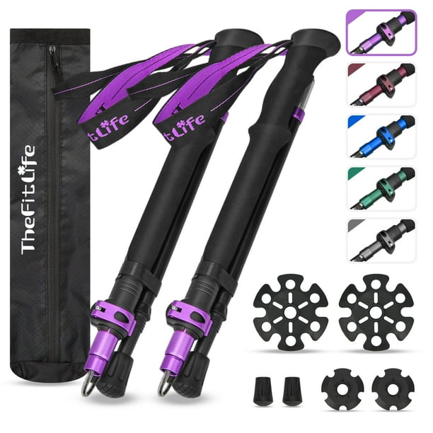 Bastones de senderismo TheFitLife, plegables y ligeros, morados