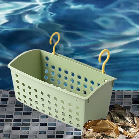 Above Ground Pool Storage Basket with Cup Holder, Durable Pool Toy Organizer for Most Frame Pools, Swimming Pool Accessories and Drink Caddy, Easy Clean Design
