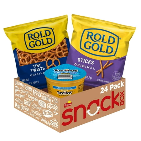 Frito Lay Rold Gold Tiny Twists, Original Sticks and Tostitos Dips, Variety pack Snack, (pack of 24)