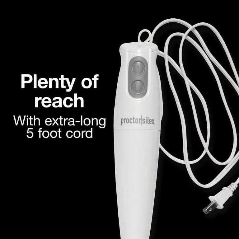 Proctor Silex Electric Immersion Hand Blender with Detachable Dishwasher Safe Handheld Blending Stick, 2-Speeds, 150 Watts, White (59739)