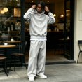 thumbnail image 6 of Delconic Mens Fleece Lined Tracksuit Set Hoodie and Wide Leg Pants Two Piece Casual Loose Fit Pullover Sweat Suit Light Gray XL, 6 of 9