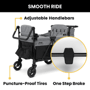 Jeep Wrangler Deluxe 4 Seater Stroller Wagon by Delta Children - Premium Quad Stroller Wagon for 4 Kids with Convertible Seats, Adjustable Push/Pull Handles, Removable Canopy & Flat Fold, Grey