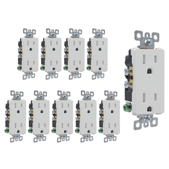 ELEGRP Decorator Wall Receptacle Outlet, Tamper Resistant 15 Amp Standard Electrical Wall Outlet, Residential Grade, Self-grounding, 125V, Wall Plate Included, UL Listed, Glossy White, 10 Pack