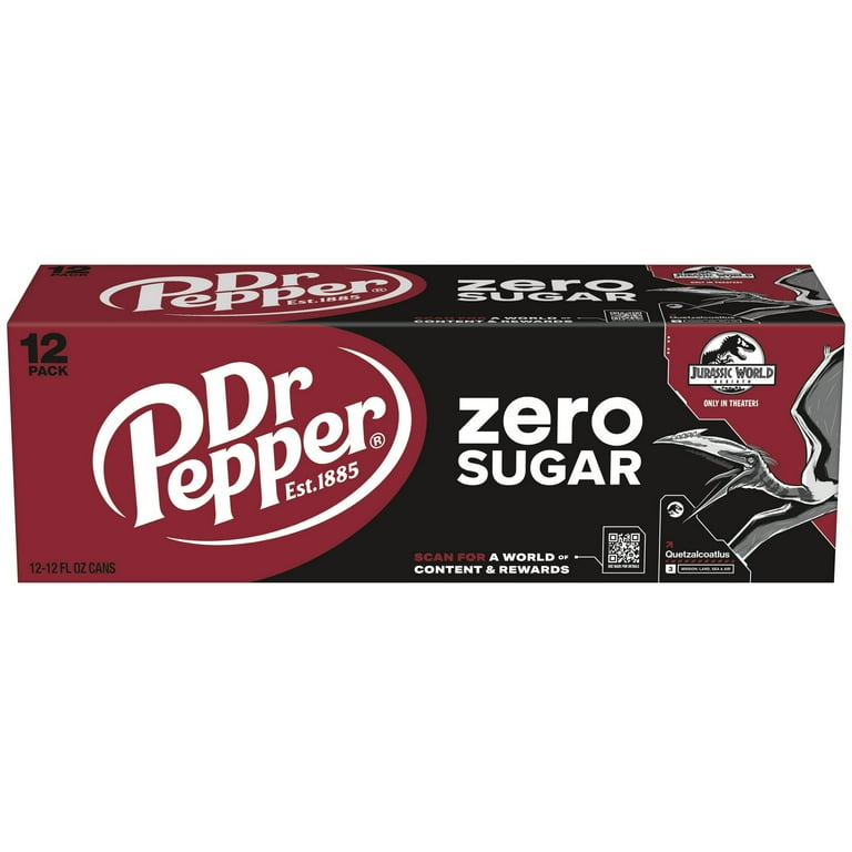 Dr Pepper Zero Sugar Soda Pop, 12 fl oz, 12 Pack Cans, Jurassic