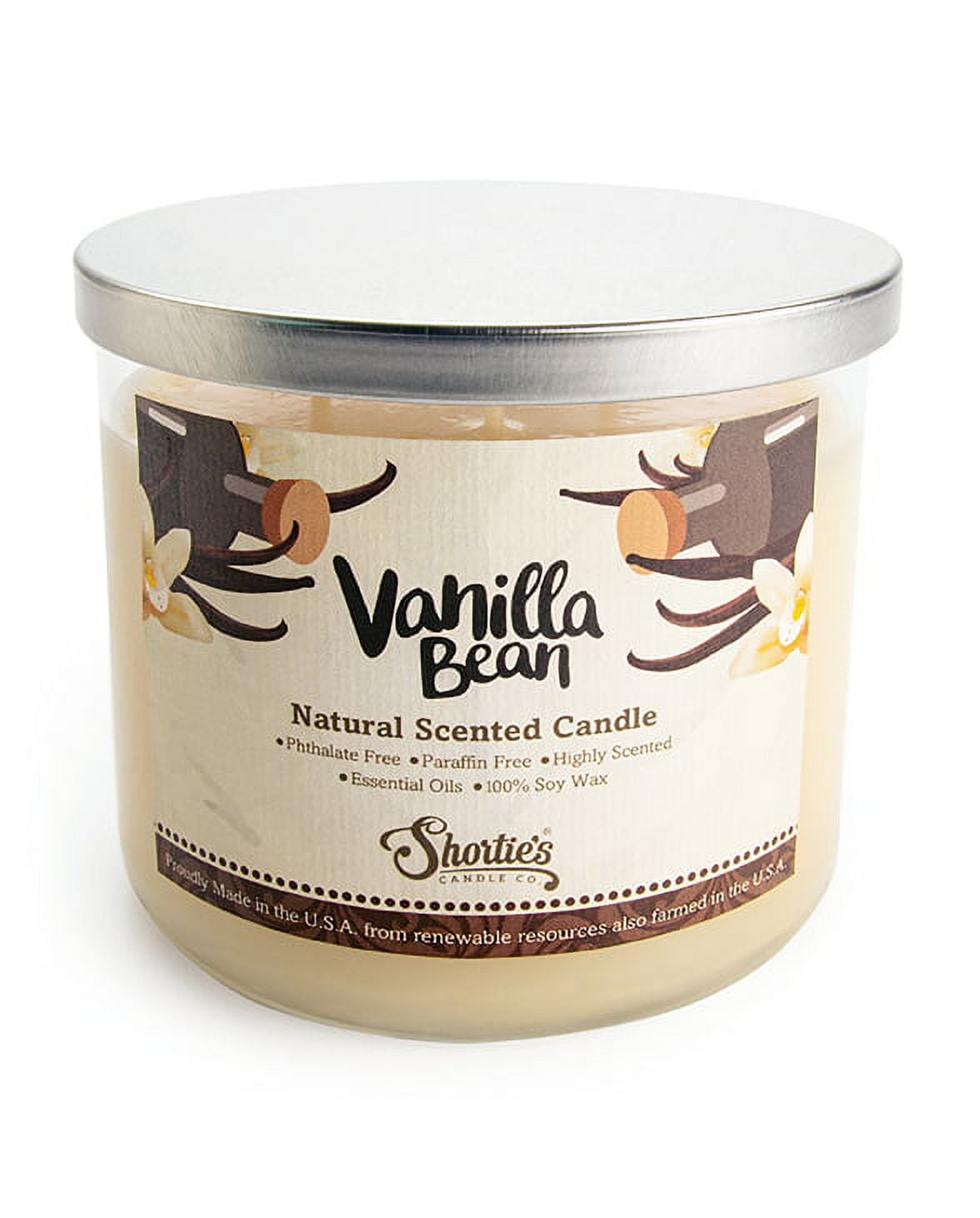 Vanilla Bean Scented 3 Wick Candle - All Natural - Made with 100% Responsibly Sourced Soy and Essential Fragrance Oils - Phthalate & Paraffin Free, Vegan, Non-Toxic