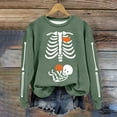 thumbnail image 2 of Ydojg Womens Fall Sweaters Tops Crewneck Long Sleeve Skull Print Casual Pullover Fall Winter Womens Outfit Amry Green L, 2 of 3