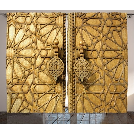 Moroccan Bedroom (Moroccan Decor Curtains 2 Panels Set, Main Golden Gates Of Royal Palace In Marrakesh, Morocco Travel Tourist Attraction, Living Room Bedroom Accessories, By)