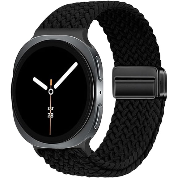 Magnetic Braided Band for Samsung Galaxy Watch 9 8 40mm 44mm, Galaxy Watch8 Classic 46mm, One Click No Gap Elastic Stretchy Nylon Fabric Sport Strap for Women Men (Black)