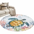 thumbnail image 2 of Round Area Rug 4ft, Watercolor Coastal Sea Turtle Coral Seahorse Starfish Non-Shedding Washable Area Rug, Underwater World Non Slip Low-Profile Circle Rugs for Living Room, Bedroom Dining Room, 2 of 9