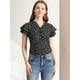 thumbnail image 2 of Blusa Informal Con Cuello En V Y Manga De Casquillo Superior Con Estampado Floral Para Mujer Negro L, 2 of 6