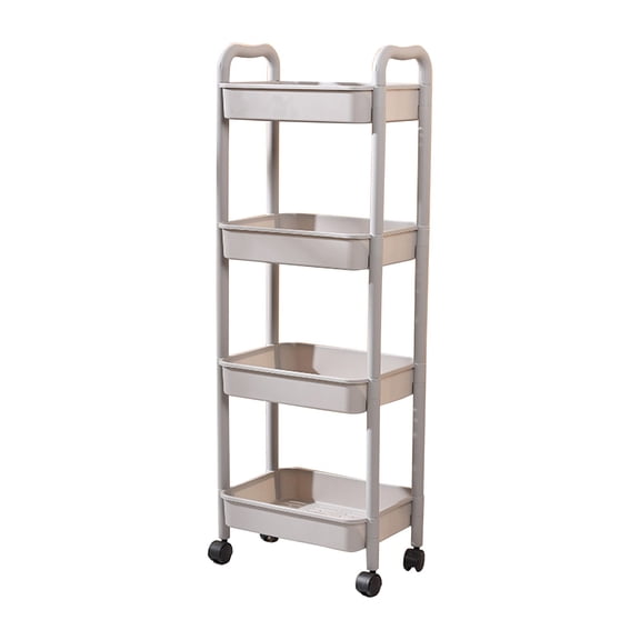 PBAZIH 4-Tier Kitchen Storage Cart with Armrests, Versatile Plastic Storage Rack for Bathroom, Living Room, and Kitchen, Easy to Move with Casters, Sturdy and Easy to Clean