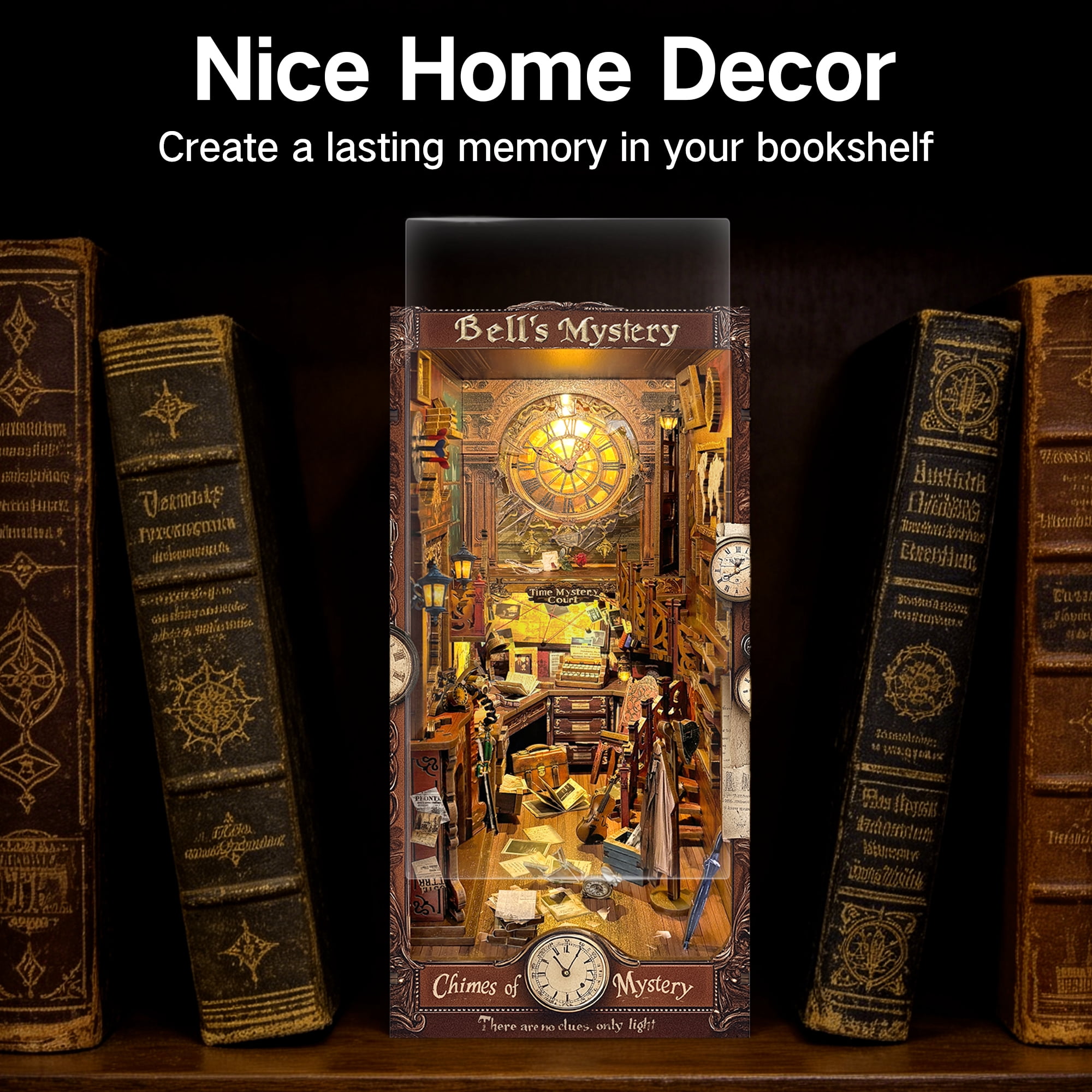 BELEEV Book Nook Kit,3D Wooden Puzzle DIY Miniature House Kit,Miniature Dollhouse Bookshelf Insert Decor,Bookend Model Kit for Adults Teens Beginners,Birthday Gifts - Chimes of Mystery