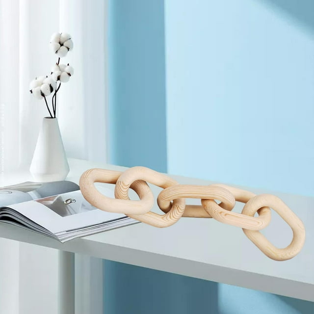 Eslabón de cadena de madera bohemio moderno 5 eslabones tallados a mano tesanía adorno pa Oficina sala de est Decoración SM SunniMix Eslabón de la cadena
