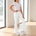 thumbnail image 6 of VV AVEORS Girls Flare Leggings Mid Waisted Bell Bottom Yoga Pants Fleece Ruffle Trim Bootcut Pant White 150, 6 of 6