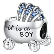 BOLENVI It's a Boy Baby Carriage Silver Bead Charm