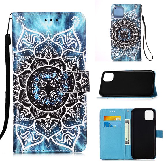 Mantto For iPhone 14 Case, [ 6.1 inch ] PU Leather With Hand Strap Magnetic Closure Cute Pattern Painted Flip Wallet Card Stand Phone Case For Apple iPhone 14, Mandala