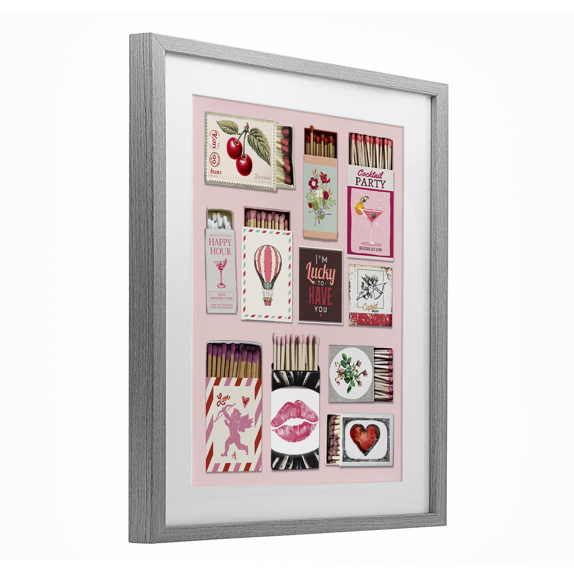 Stupell Industries Vintage Romantic Matchbox Collection Gray Framed Print Under Glass, design by CAD Designs
