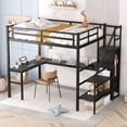 thumbnail image 3 of DreamBuck Full Size Loft Bed with L-shaped Desk and Storage Staircase, Metal Loft Bed Frame with Wardrobe and Adjustable Shelf, Full Loft Bed with LED Light and USB Port for Teens, Adults, 3 of 9
