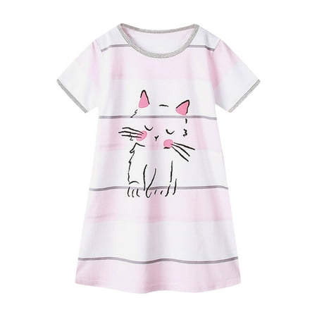 

Toddler Girls Dress Summer Short Sleeve Cartoon Print Dress Casual Dress Nightdress Home Clothes Kids Party Dresses