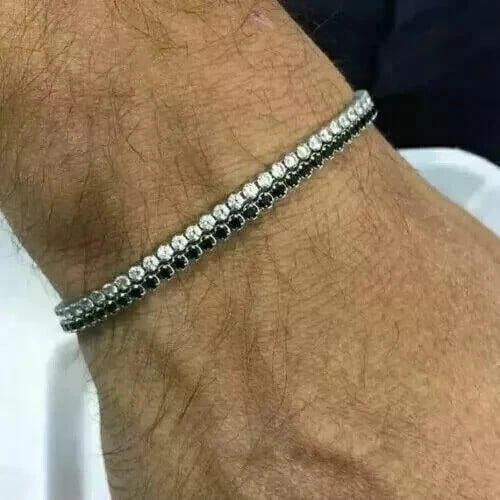 JALASH ONLINE Men's Tennis Bracelet 12CT Round Cut Lab Created Diamond 14K White Gold Plated 8
