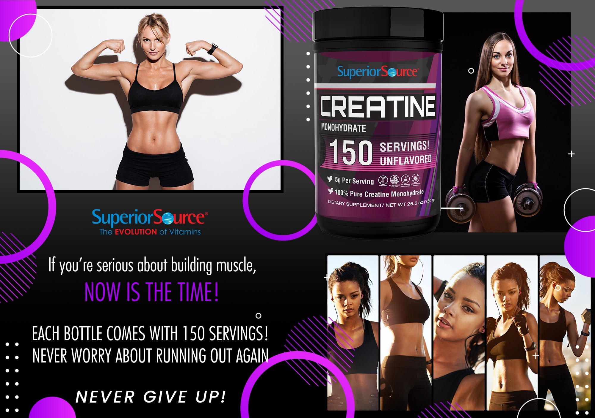 Superior Source Creatine Monohydrate, 750G, 5000mg Per Serv (5g) - 150 Servings, 26.5 oz, Muscle Growth, Enhanced Strength, Supports Post-Workout Recovery, Ideal for High-Intensity Training, Non-GMO