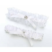 Satin Rhinestone Garter Set, White