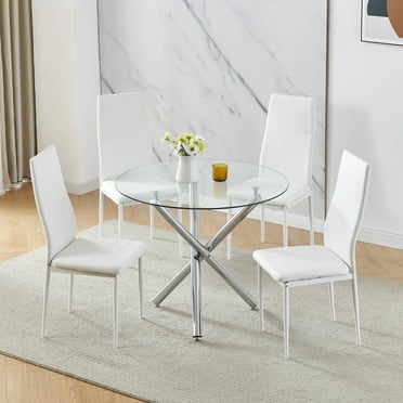 Pantanal Modern Round Glass Dining Room Table And Chairs Set Of 4