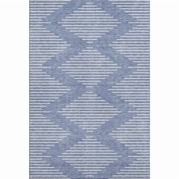 HomeRoots 679712 8 x 10 ft. Denim Blue & Ivory Geometric Transitional Washable Machine Made Rectangle Area Rug with UV Protection