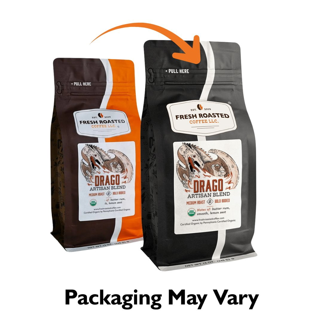 Fresh Roasted Coffee, Organic Drago Cafe Blend Coffee, Medium Roast, Whole Bean, 80 oz 5 lbs