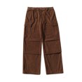 thumbnail image 4 of Wyobmus Men's Corduroy Pants Casual Fleece Lined Cargo Pants Elastic High Waist Straight Wide Leg Workwear Pants Brown, 4 of 8