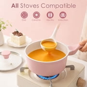 SENSARTE Ceramic Pots and Pans Set 10-Piece, Nonstick Cookware Set with Stay-Cool Handles, Induction Compatible, Dishwasher Safe, Stackable, Pink
