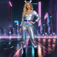 thumbnail image 2 of CONZONE Carnival Womens Aliens Dress Up Fashion Pu Leather Jumpsuit With Headwear Funny Party Stage Performance Outfits, 2 of 4